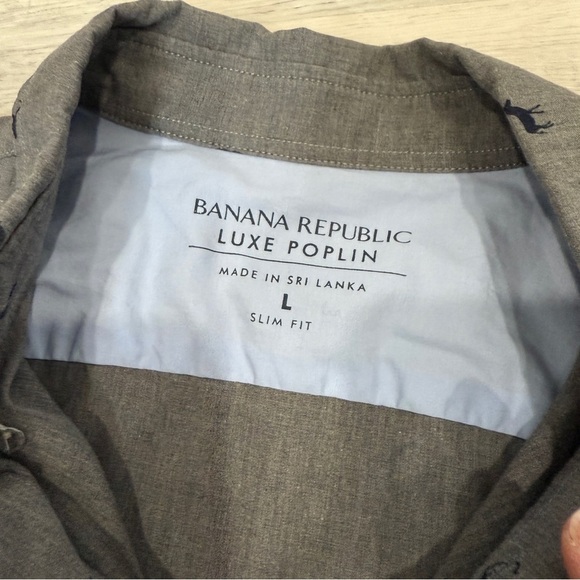 Banana Republic Luxe Poplin Slim Fit L Gray Safari Patterned Casual Shirt - Picture 6 of 17